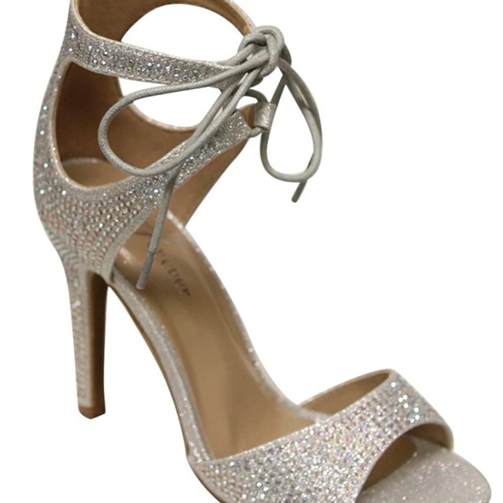 Women's peep Toe Beads Glitter tie up Ankle Strap high Heel Sandals